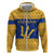 Barbados Christmas Hoodie with Blue Yellow Xmas Trident Santa and Reindeer - Wonder Print Shop
