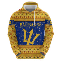 Barbados Christmas Hoodie with Blue Yellow Xmas Trident Santa and Reindeer - Wonder Print Shop