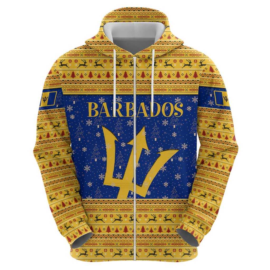 Barbados Christmas Hoodie with Blue Yellow Xmas Trident Santa and Reindeer - Wonder Print Shop