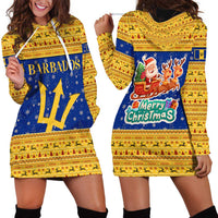 Barbados Christmas Hoodie Dress with Blue Yellow Xmas Trident Santa and Reindeer - Wonder Print Shop