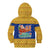 Barbados Christmas Kid Hoodie with Blue Yellow Xmas Trident Santa and Reindeer - Wonder Print Shop