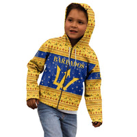 Barbados Christmas Kid Hoodie with Blue Yellow Xmas Trident Santa and Reindeer - Wonder Print Shop