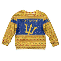 Barbados Christmas Kid Ugly Christmas Sweater with Blue Yellow Xmas Trident Santa and Reindeer - Wonder Print Shop