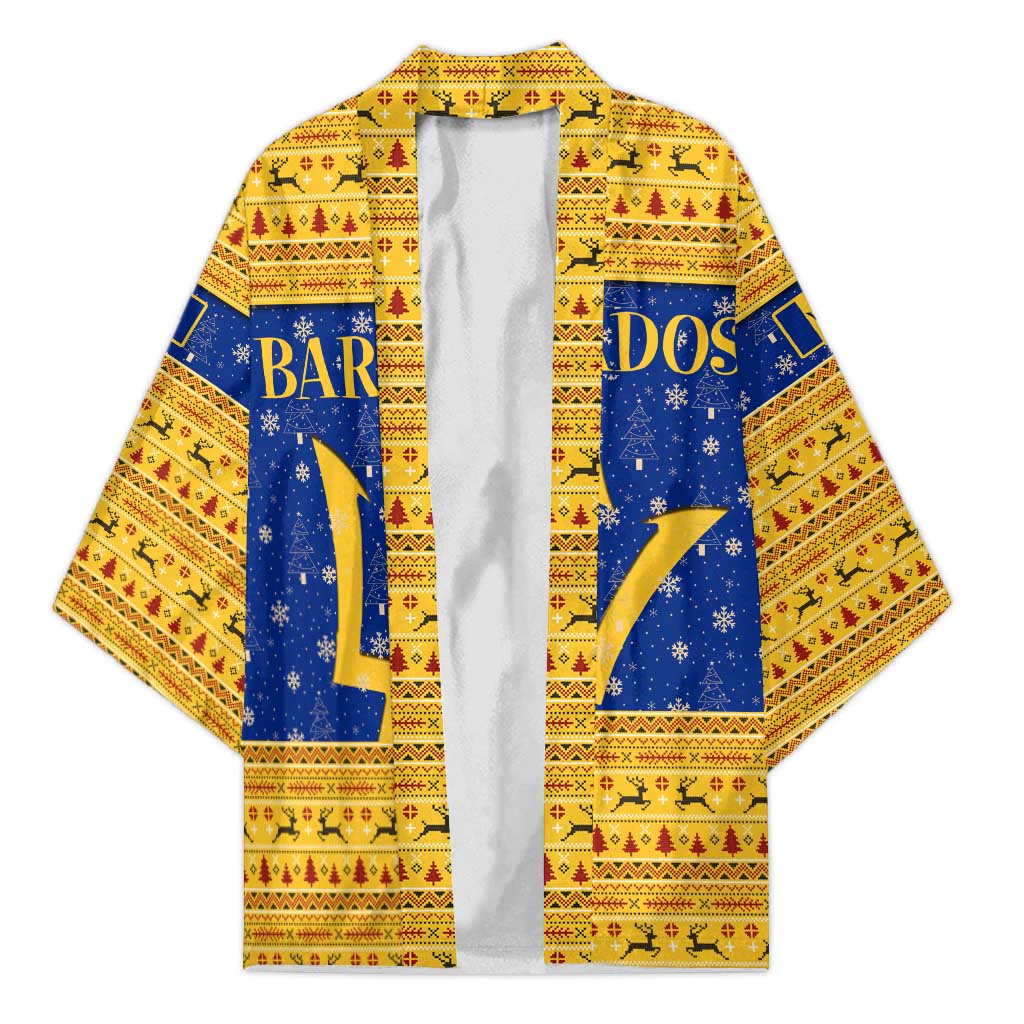 Barbados Christmas Kimono with Blue Yellow Xmas Trident Santa and Reindeer - Wonder Print Shop
