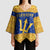 Barbados Christmas Kimono Sleeve Blouse with Blue Yellow Xmas Trident Santa and Reindeer - Wonder Print Shop