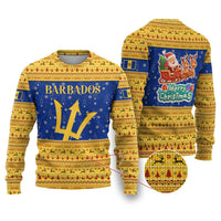 Barbados Christmas Ugly Christmas Sweater with Blue Yellow Xmas Trident Santa and Reindeer - Wonder Print Shop