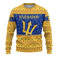 Barbados Christmas Ugly Christmas Sweater with Blue Yellow Xmas Trident Santa and Reindeer - Wonder Print Shop
