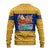 Barbados Christmas Ugly Christmas Sweater with Blue Yellow Xmas Trident Santa and Reindeer - Wonder Print Shop