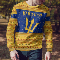 Barbados Christmas Ugly Christmas Sweater with Blue Yellow Xmas Trident Santa and Reindeer - Wonder Print Shop
