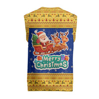 Barbados Christmas Knitted V-Neck Vest with Blue Yellow Xmas Trident Santa and Reindeer - Wonder Print Shop