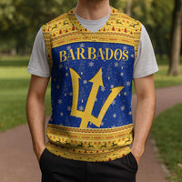 Barbados Christmas Knitted V-Neck Vest with Blue Yellow Xmas Trident Santa and Reindeer - Wonder Print Shop