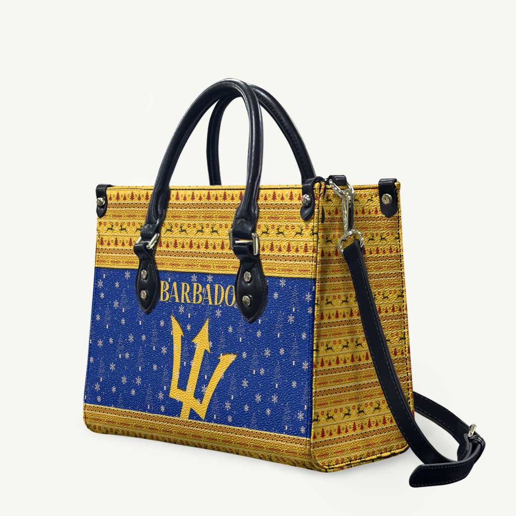 Barbados Christmas Leather Bag with Blue Yellow Xmas Trident Santa and Reindeer - Wonder Print Shop
