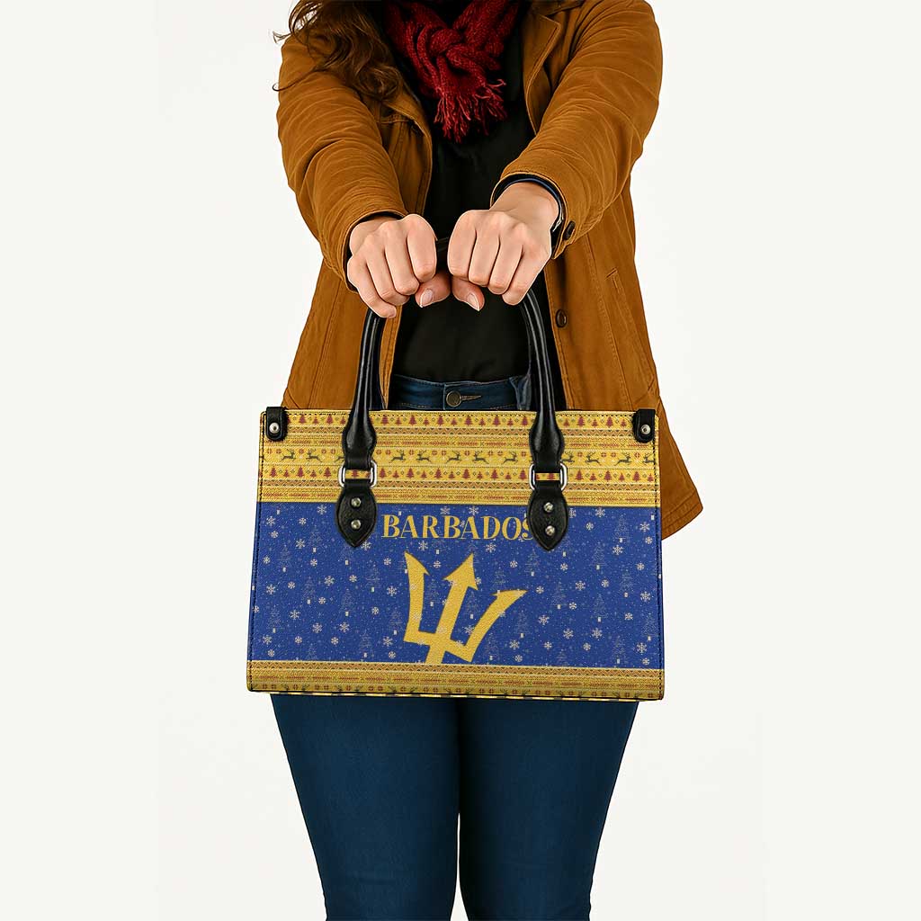 Barbados Christmas Leather Bag with Blue Yellow Xmas Trident Santa and Reindeer - Wonder Print Shop