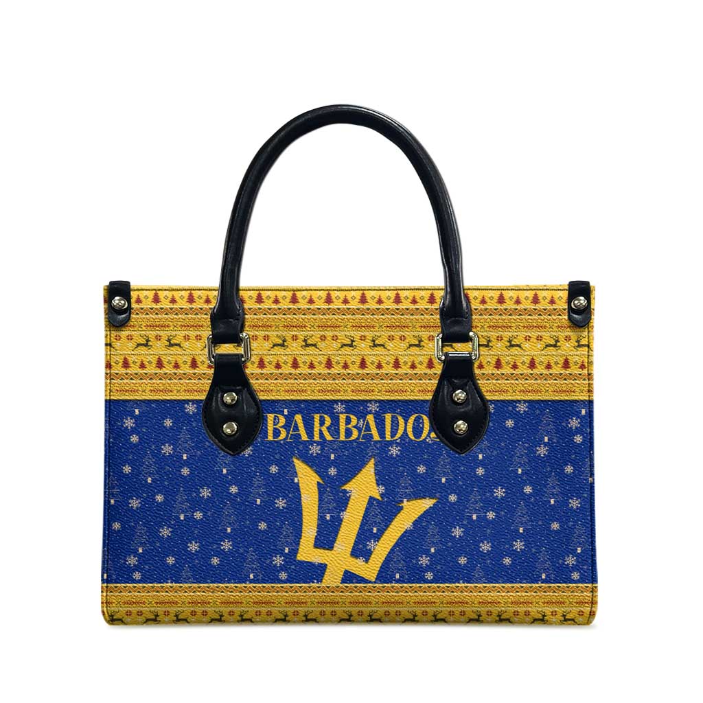 Barbados Christmas Leather Bag with Blue Yellow Xmas Trident Santa and Reindeer - Wonder Print Shop