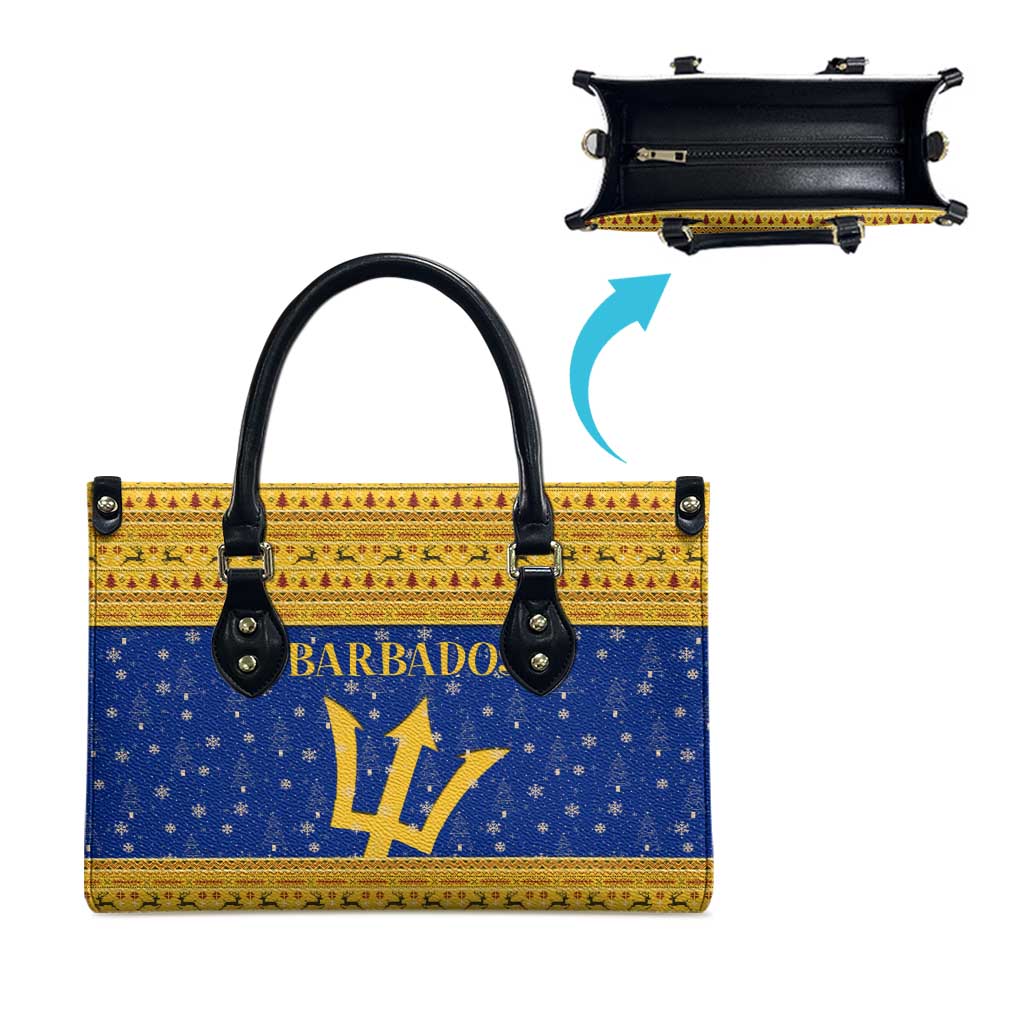 Barbados Christmas Leather Bag with Blue Yellow Xmas Trident Santa and Reindeer - Wonder Print Shop