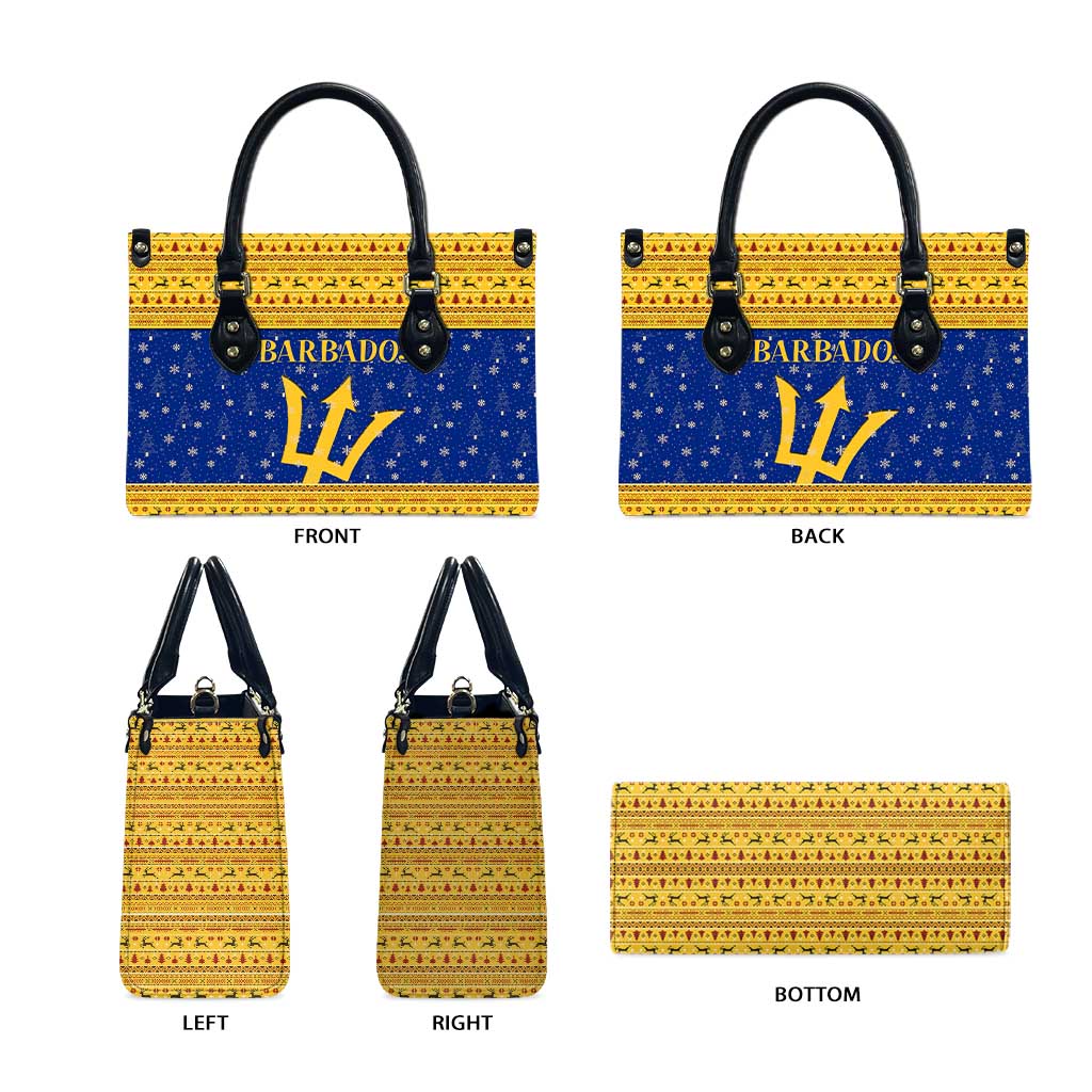 Barbados Christmas Leather Bag with Blue Yellow Xmas Trident Santa and Reindeer - Wonder Print Shop