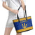 Barbados Christmas Leather Tote Bag with Blue Yellow Xmas Trident Santa and Reindeer - Wonder Print Shop