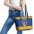 Barbados Christmas Leather Tote Bag with Blue Yellow Xmas Trident Santa and Reindeer - Wonder Print Shop