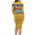Barbados Christmas Long Sleeve Bodycon Dress with Blue Yellow Xmas Trident Santa and Reindeer - Wonder Print Shop