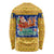 Barbados Christmas Long Sleeve Shirt with Blue Yellow Xmas Trident Santa and Reindeer - Wonder Print Shop