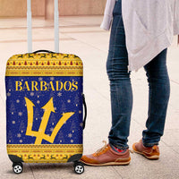 Barbados Christmas Luggage Cover with Blue Yellow Xmas Trident Santa and Reindeer - Wonder Print Shop