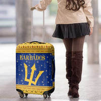 Barbados Christmas Luggage Cover with Blue Yellow Xmas Trident Santa and Reindeer - Wonder Print Shop