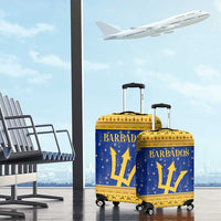 Barbados Christmas Luggage Cover with Blue Yellow Xmas Trident Santa and Reindeer - Wonder Print Shop