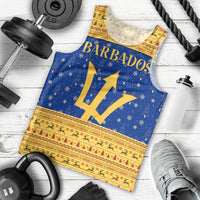 Barbados Christmas Men Tank Top with Blue Yellow Xmas Trident Santa and Reindeer - Wonder Print Shop