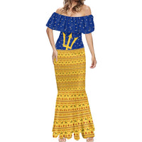 Barbados Christmas Mermaid Dress with Blue Yellow Xmas Trident Santa and Reindeer - Wonder Print Shop