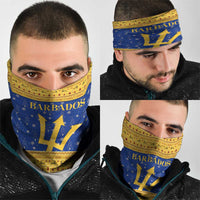 Barbados Christmas Neck Gaiter with Blue Yellow Xmas Trident Santa and Reindeer - Wonder Print Shop