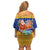 Barbados Christmas Off Shoulder Short Dress with Blue Yellow Xmas Trident Santa and Reindeer - Wonder Print Shop
