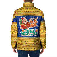 Barbados Christmas Padded Jacket with Blue Yellow Xmas Trident Santa and Reindeer - Wonder Print Shop