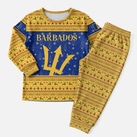 Barbados Christmas Pajama Set with Blue Yellow Xmas Trident Santa and Reindeer - Wonder Print Shop