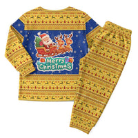 Barbados Christmas Pajama Set with Blue Yellow Xmas Trident Santa and Reindeer - Wonder Print Shop
