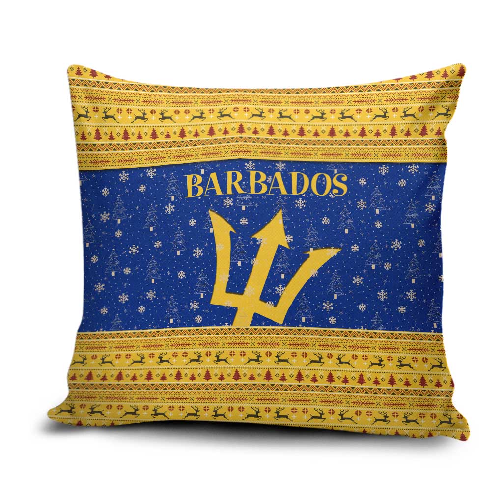 Barbados Christmas Pillow Cover with Blue Yellow Xmas Trident Santa and Reindeer - Wonder Print Shop