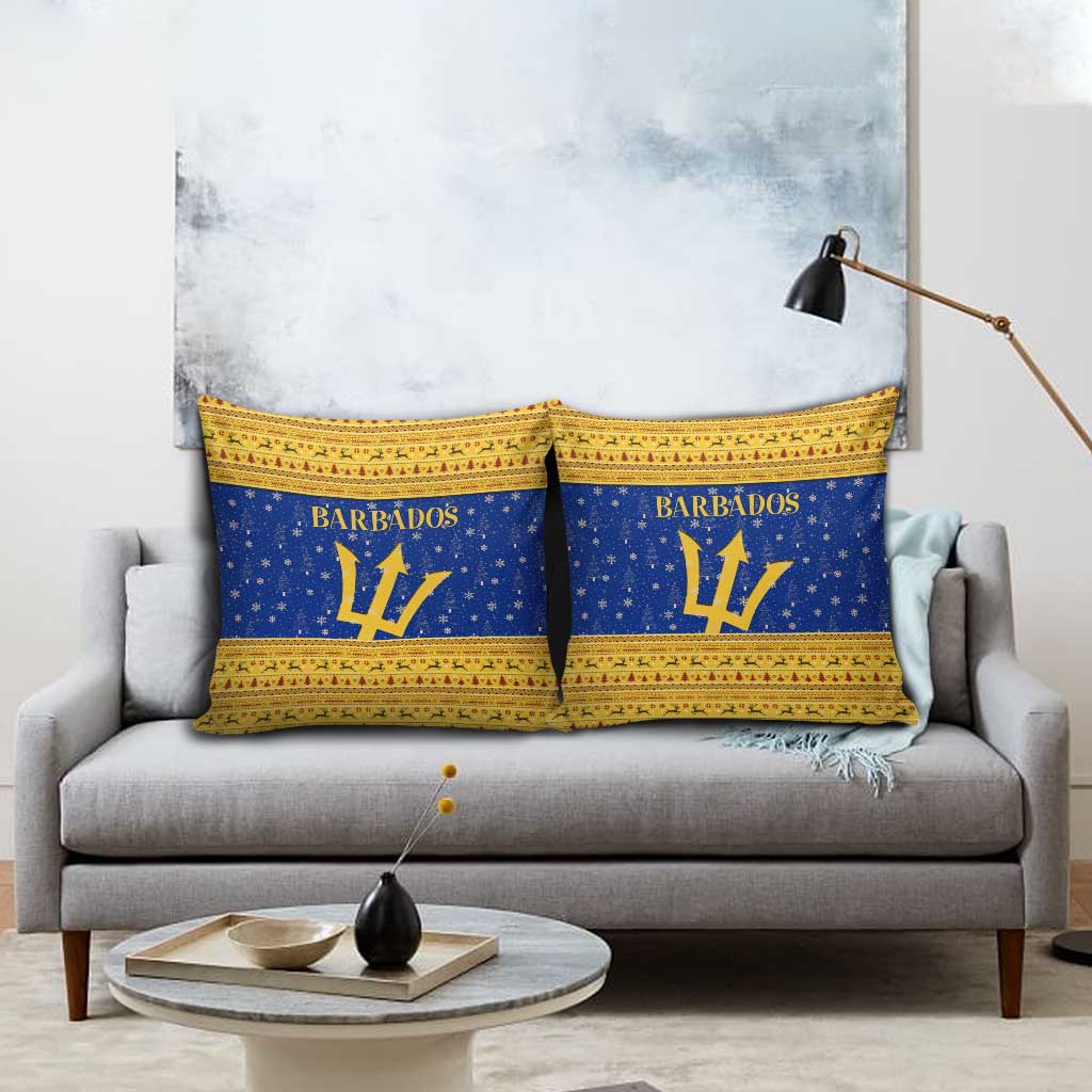 Barbados Christmas Pillow Cover with Blue Yellow Xmas Trident Santa and Reindeer - Wonder Print Shop