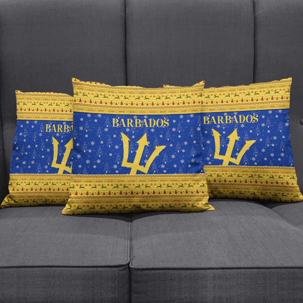 Barbados Christmas Pillow Cover with Blue Yellow Xmas Trident Santa and Reindeer - Wonder Print Shop