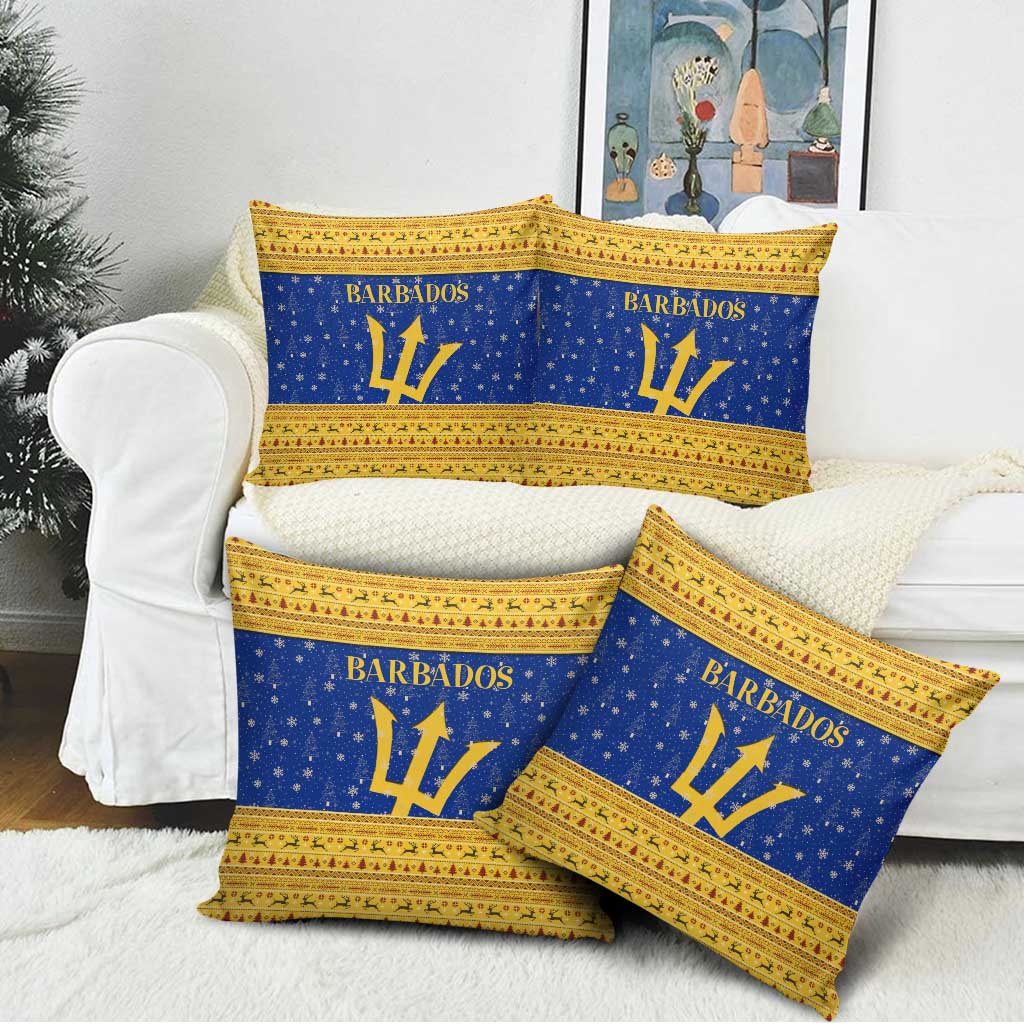 Barbados Christmas Pillow Cover with Blue Yellow Xmas Trident Santa and Reindeer - Wonder Print Shop