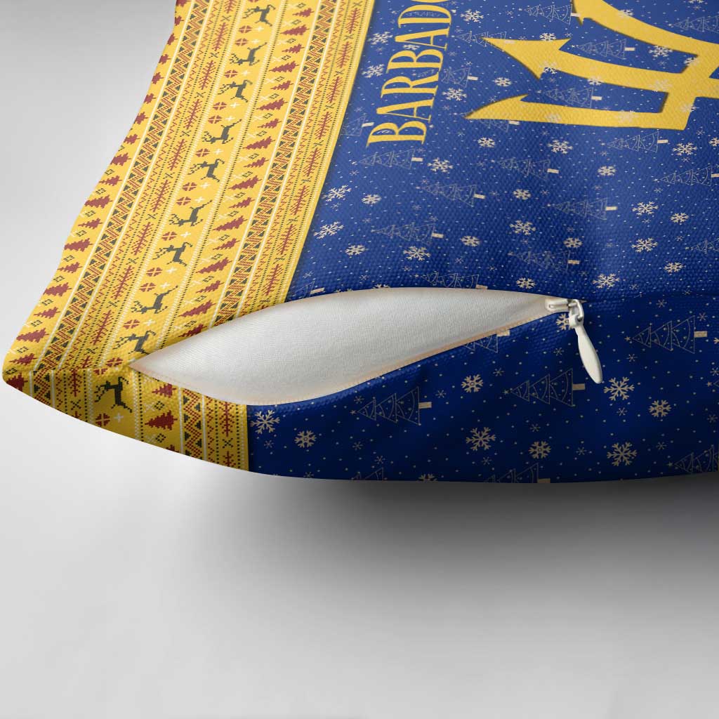 Barbados Christmas Pillow Cover with Blue Yellow Xmas Trident Santa and Reindeer - Wonder Print Shop
