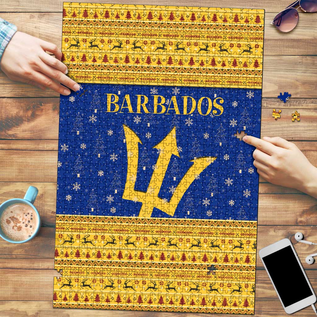 Barbados Christmas Puzzle with Blue Yellow Xmas Trident Santa and Reindeer - Wonder Print Shop