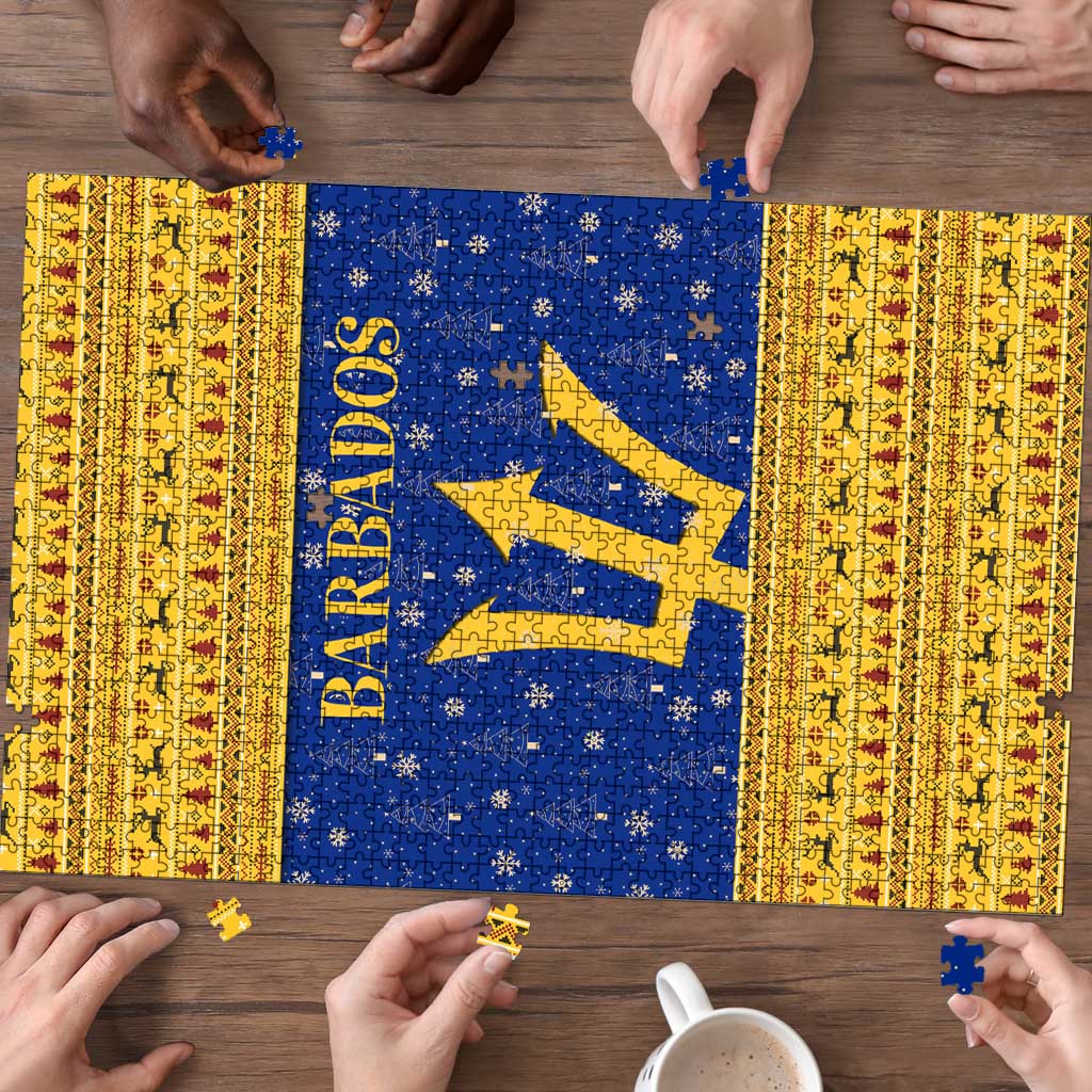 Barbados Christmas Puzzle with Blue Yellow Xmas Trident Santa and Reindeer - Wonder Print Shop