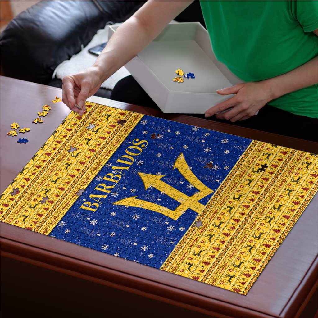 Barbados Christmas Puzzle with Blue Yellow Xmas Trident Santa and Reindeer - Wonder Print Shop