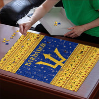 Barbados Christmas Puzzle with Blue Yellow Xmas Trident Santa and Reindeer - Wonder Print Shop