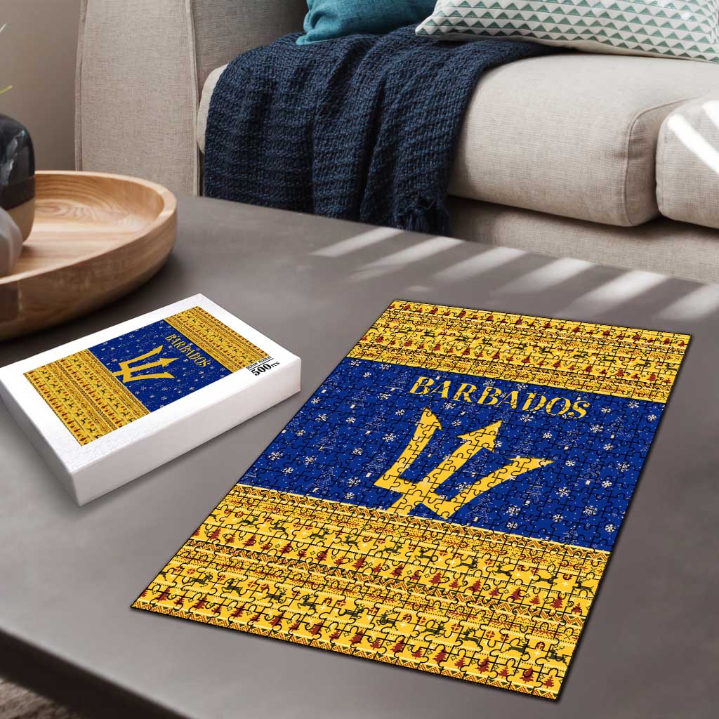 Barbados Christmas Puzzle with Blue Yellow Xmas Trident Santa and Reindeer - Wonder Print Shop