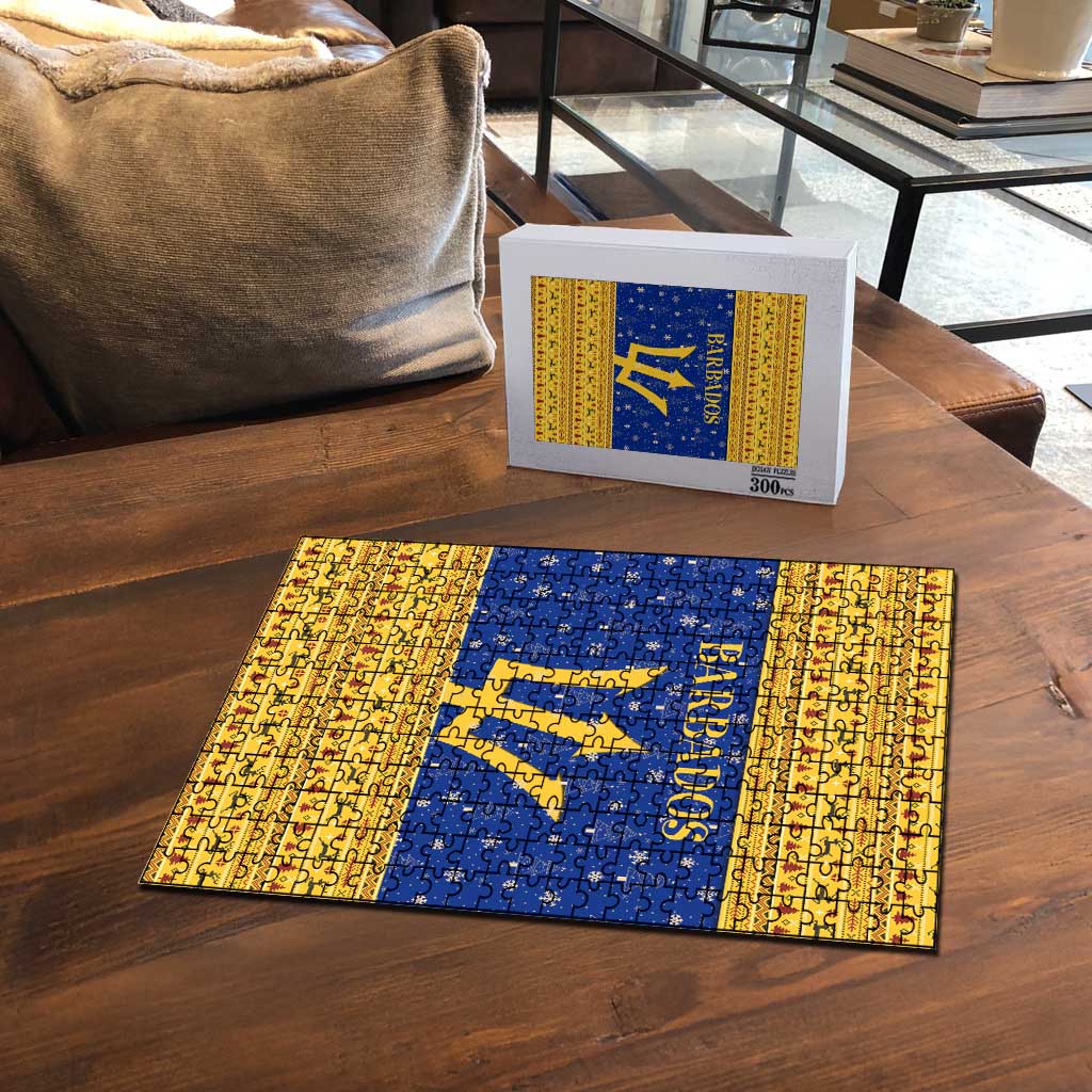 Barbados Christmas Puzzle with Blue Yellow Xmas Trident Santa and Reindeer - Wonder Print Shop