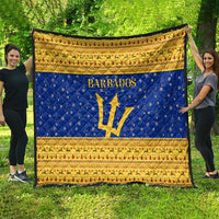 Barbados Christmas Quilt with Blue Yellow Xmas Trident Santa and Reindeer - Wonder Print Shop