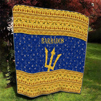 Barbados Christmas Quilt with Blue Yellow Xmas Trident Santa and Reindeer - Wonder Print Shop