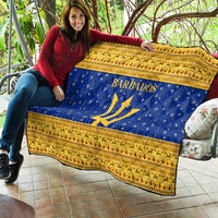 Barbados Christmas Quilt with Blue Yellow Xmas Trident Santa and Reindeer - Wonder Print Shop
