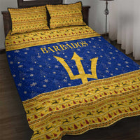 Barbados Christmas Quilt Bed Set with Blue Yellow Xmas Trident Santa and Reindeer - Wonder Print Shop