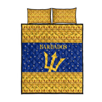 Barbados Christmas Quilt Bed Set with Blue Yellow Xmas Trident Santa and Reindeer - Wonder Print Shop